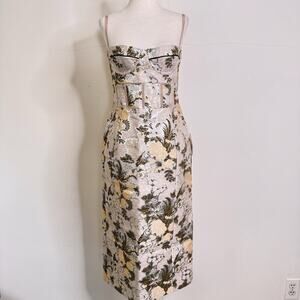 Brock Collection Metallic Floral Brocade Corset Midi Dress 6 Made in Italy NWT